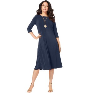 Roaman's Women's Plus Size Petite Ultrasmooth Fabric Boatneck Swing Dress - 1 of 4