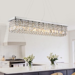 Ludomide 47" Rectangular Chandelier for Dining Room, Modern Crystal Chandelier Kitchen Island Light Fixture-Chrome - 1 of 4