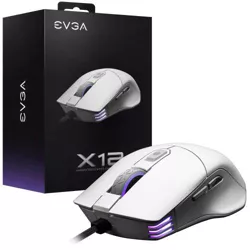 EVGA X12 USB Customizable Gaming Mouse White - USB Cable Interface - 2-Dimension Array Tech w/ Dual sensor - On the fly DPI + 5 Onboard profiles