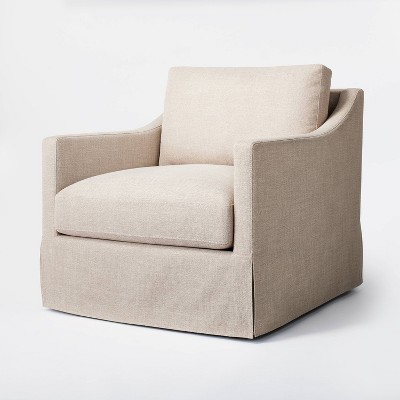 Upholstered swivel best sale chairs with arms