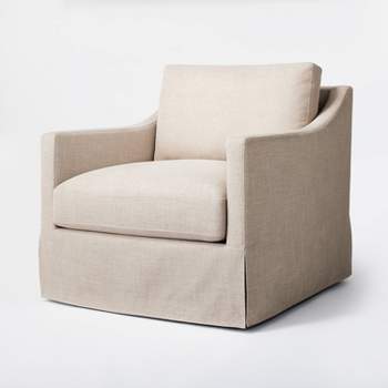 Vivian Park Upholstered Swivel Chair Mushroom Linen - Threshold™ designed with Studio McGee