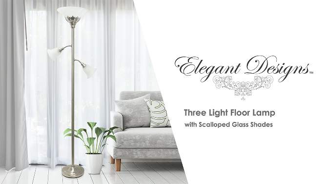 3-Light Floor Lamp with Scalloped Glass Shade - Elegant Designs, 2 of 5, play video