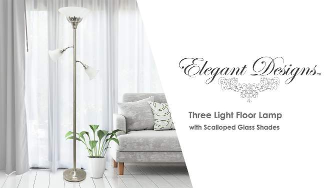 3-Light Floor Lamp with Scalloped Glass Shade - Elegant Designs, 2 of 10, play video