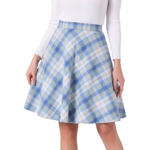 INSPIRE CHIC Women's Christmas Plaids Vintage Tartan Elastic Waist Knee Length A-Line Skirt - 1 of 4