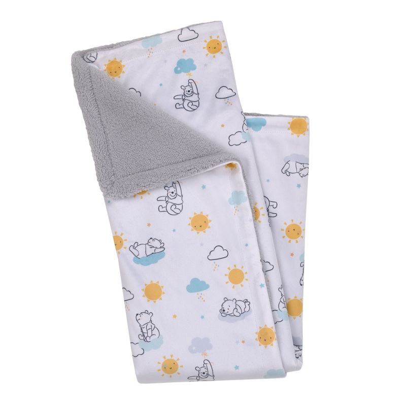 Disney Winnie the Pooh White, Yellow, and Aqua Sunshine and Clouds Super Soft Cuddly Plush Baby Blanket and Security Blanket 2-Piece Gift Set, 5 of 11