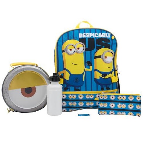 Despicable Me Minions 4 Piece Backpack Set for Boys Girls Featuring Minions Stuart Kevin Kids School Bag Blue