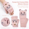 Wrapables Winter Warm Cute Cat Fingerless Gloves for Girls, Convertible Flip Top Half Finger Mittens - 2 of 4