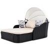 Double Patio Outdoor Chaise Lounge,Black Wicker Patio Outdoor Sunbed With Adjustable Canopy,PE Rattan Lounge Daybed With Cushion -Maison Boucle - 3 of 4