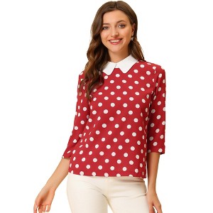 Allegra K Women's Polka Dots Contrast Peter Pan Collar 3/4 Sleeves Blouse - 1 of 4