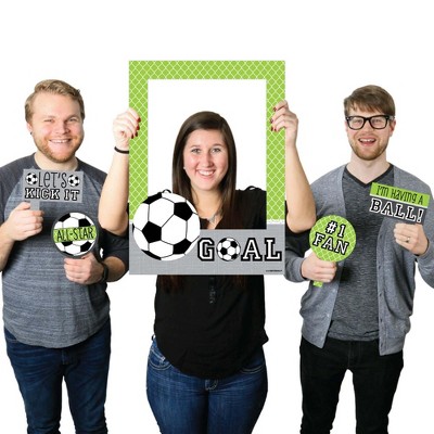 Big Dot of Happiness Goaaal - Soccer - Birthday Party or Baby Shower Selfie Photo Booth Picture Frame and Props - Printed on Sturdy Material