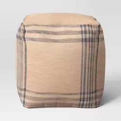 Plaid Outdoor Pouf Navy/Tan - Threshold™ designed with Studio McGee