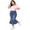 Agnes Orinda Women's Plus Size High Rise Front Slit Fishtail Hem Vintage Midi A-Line Denim Skirt - 3 of 4