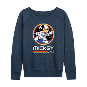 Women's - Disney - Mickey 28 Space Badge Lightweight French Terry Wide Neck Long Sleeve Shirt - 1 of 4