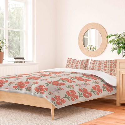 Deny Designs Anis Illustration Preppy Grandmillennial Cute Red Duvet and Sham Set