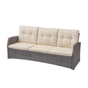 GDFStudio Nikki Outdoor Wicker 3 Seater Sofa with Tufted Cushions - 1 of 4