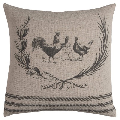 20"x20" Rooster Throw Pillow Natural/Gray - Rizzy Home