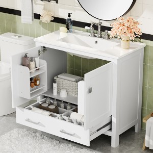 TIRAMISUBEST 36" Bathroom Vanity with Ceramic Sink, Multi-functional Storage Cabinet with Door Shelves & Divided Drawer - 1 of 4