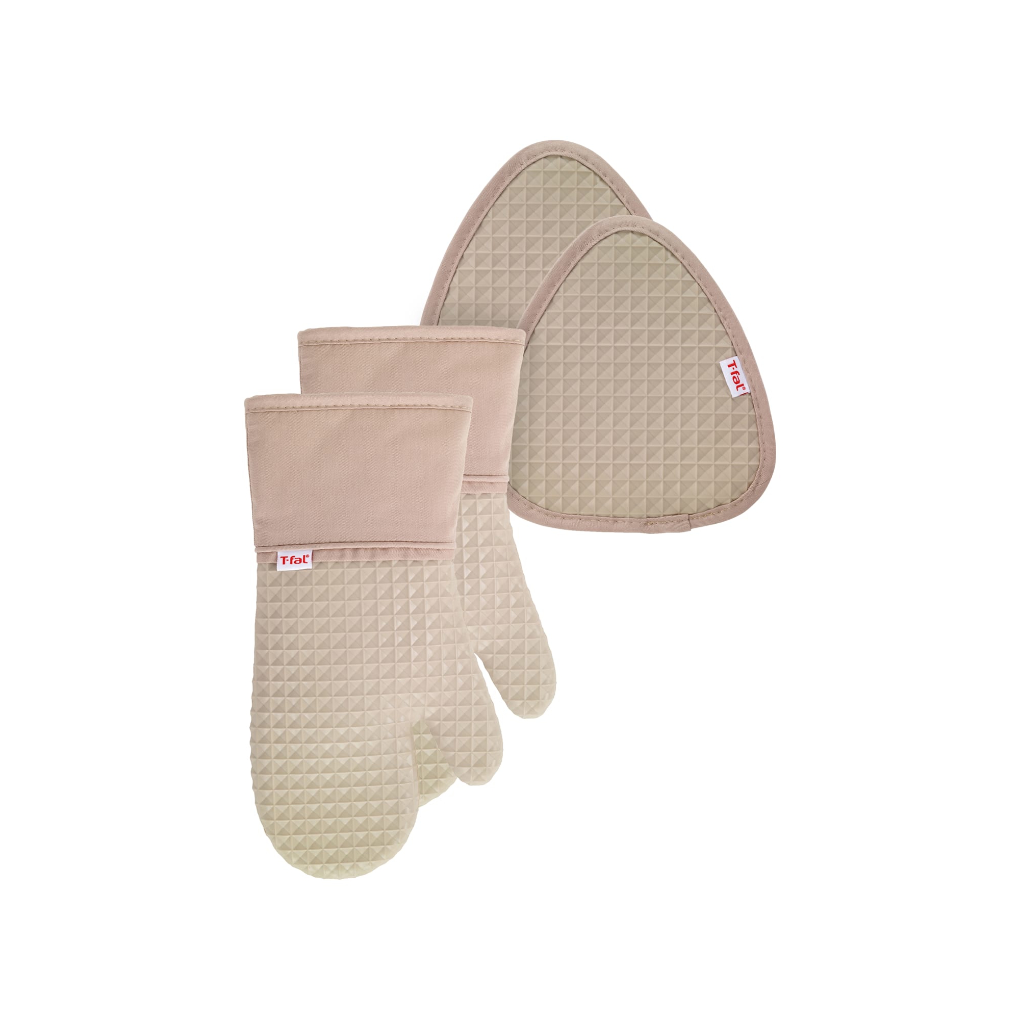 T-fal 4-Pack Waffle Oven Mitt & Pot Holder Set Sand