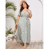 BLUEMING Summer Maxi Dress for Plus Size Women Tie Wasit Surplice Dress Flutter Sleeve A-Line Dress - 3 of 4