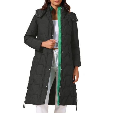 INSPIRE CHIC Women's Winter Hooded Zip Up Down Stand Collar Long Puffer Coat Small Black