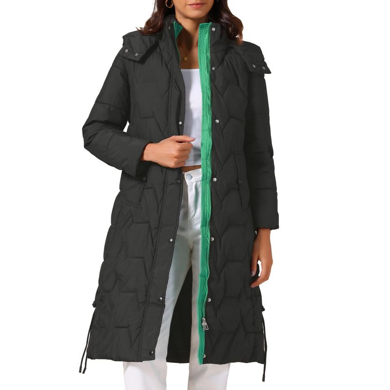 INSPIRE CHIC Women's Winter Hooded Zip Up Down Stand Collar Long Puffer Coat Small Black