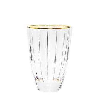Classic Touch Set of 6 Straight Line Textured Stemless Wine Glasses with  Vivid Gold Tone Base and Rim