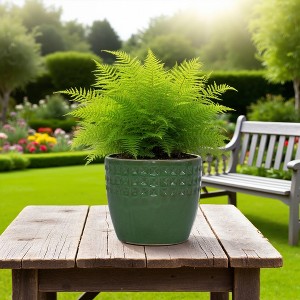 SpassWay 15" Dia Outdoor Indoor Ceramic Planter Pot Decorative Planter with Drainage Hole Patio Flower Pot - 1 of 4