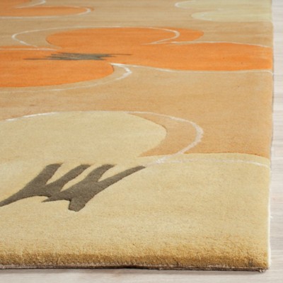 Gold Floral Hand-Tufted Wool and Viscose Runner Rug