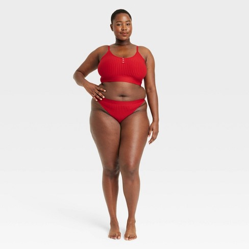 Women's Plush Ribbed Bra and Underwear Set - Colsie™ Red 2X