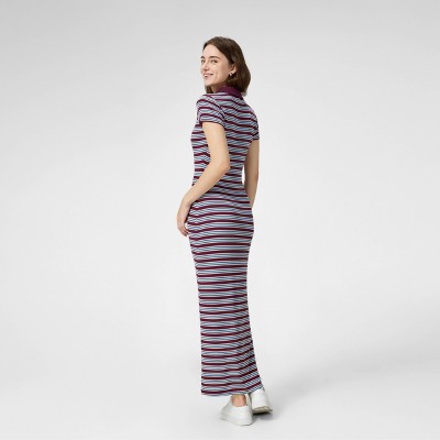 Женские платья A New Day Women's Cap Sleeve Ribbed Maxi Bodycon Dress - A New Day™ Burgundy Striped S — фото 2