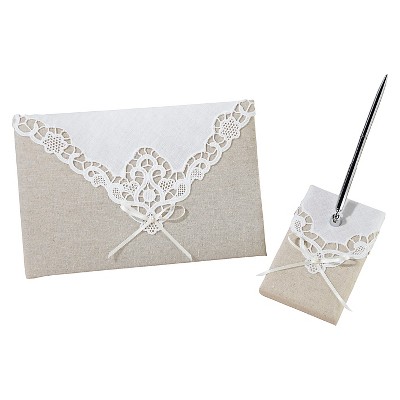 Country Lace Guest Book with Pen Set