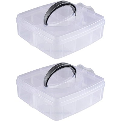 Juvale 2 Pack Organizer & Container Plastic Box with 6 Adjustable Compartments for Craft Supplies and Jewelry Storage, Clear
