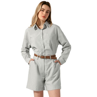 Allegra K Women's Outfit Belt Long Sleeve Shirt and High Waist Shorts Set 2 Pcs