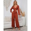 2 Piece Outfits for Women Fall Sets Long Sleeve Sexy V Neck Wrap Tie Knot Crop Tops Wide Leg Pants Sets - 4 of 4