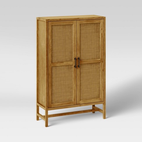 Warwick Library Cabinet Natural Threshold Rattan panel Doors Hardwood Frame Storage Target