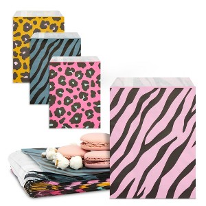 Sparkle and Bash 100 Pack Animal Print Paper Goodie Treat Bags for Safari kids Birthday Party Favors, 4 Designs, 5 x 7.5 In - 1 of 4