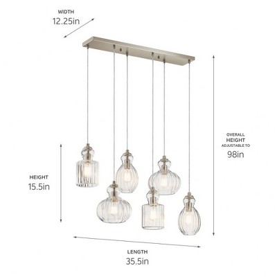 Brushed Nickel 6-Light Linear Chandelier with Clear Glass Shades