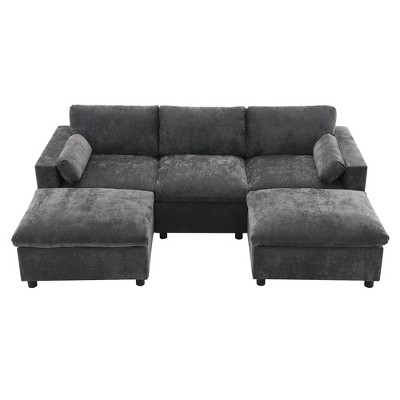 NicBex Modern 86.5" Chenille Sectional Sofa Modular U Shape Sofa Couch with 2 Ottomans for Living Room Apartment, Dark Gray