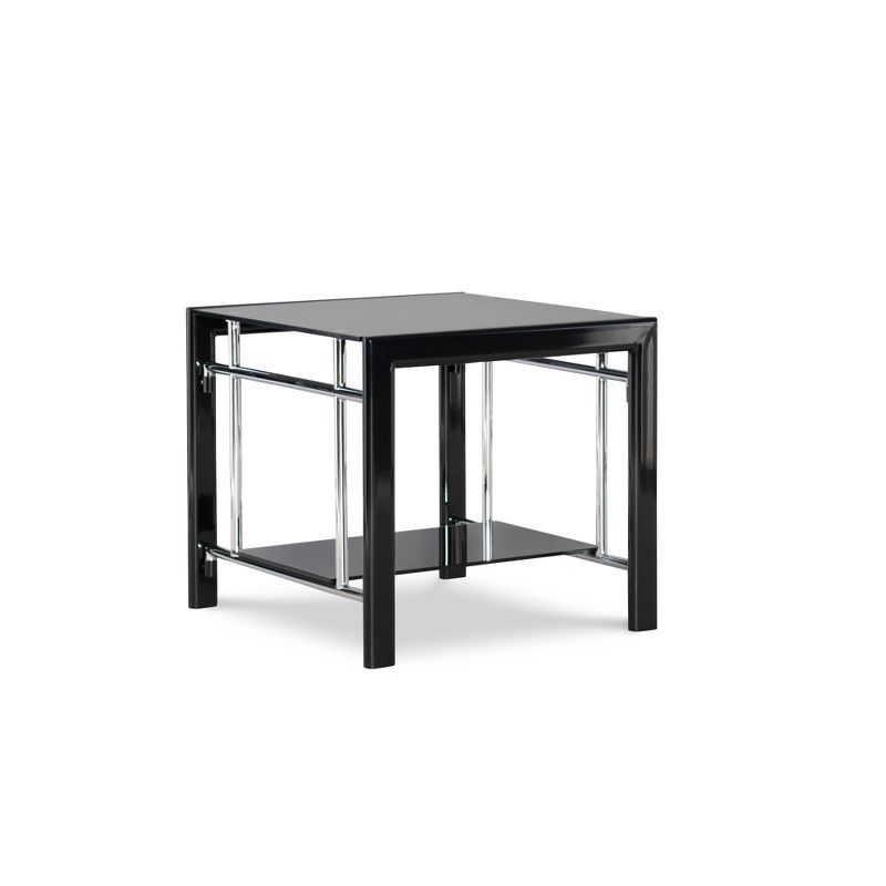 Set of 2 Saroyan Modern Bottom Shelf Glass Top Silver Side in End Tables Black - Powell, 3 of 8