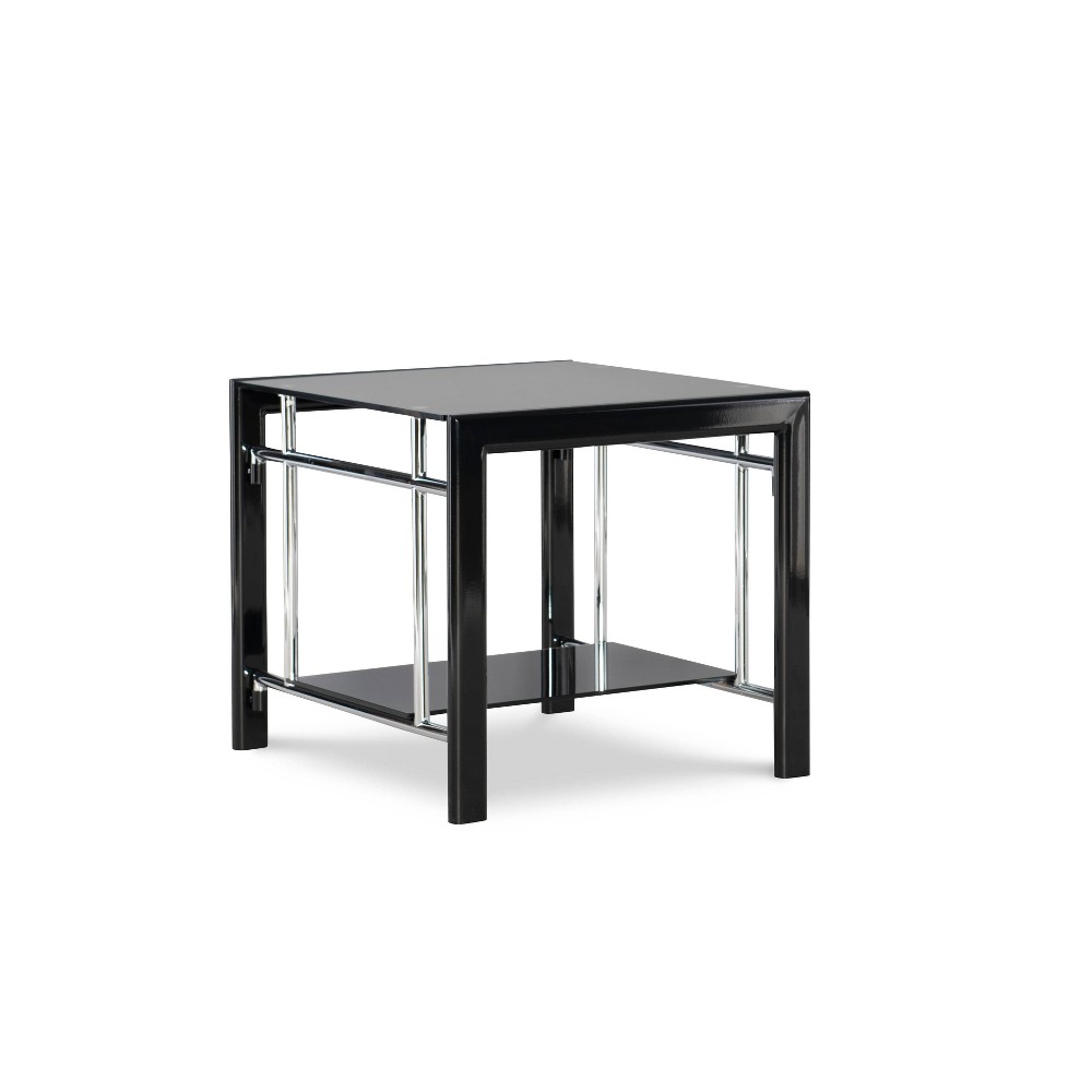 Photos - Coffee Table Saroyan Modern End Table Glass and Metal End Table Black - Powell