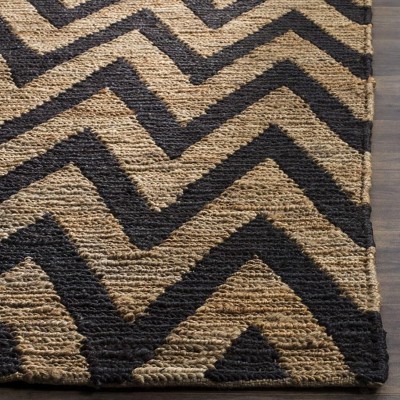 Eco-Friendly Hand-Knotted Black and Natural Jute 3' x 5' Area Rug