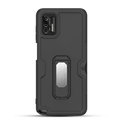 MyBat Grip Stand Protector Case Combo (with Black Holster)(with Card Wallet) Compatible With Motorola Moto G Stylus (2021) - Black / Black