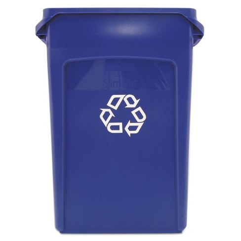 Suncast Commercial Narrow Rectangular Resin Trash Can With Handles 23  Gallons 30 H x 11 W x 22 D Blue Recycle - Office Depot