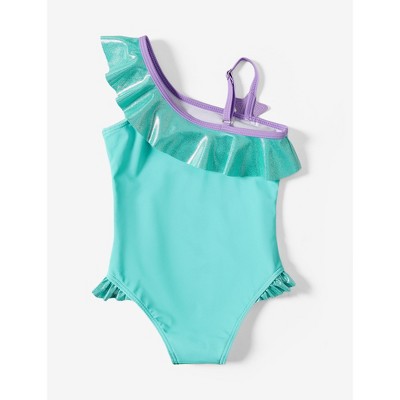 Disney Princess Girls 2 Piece Bikinis Sets Cartoon Print Swimwear Sets with Ruffled Top Orange Bating Suits (Green, 4-5 Years) — фото 4