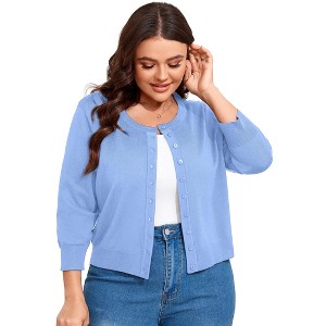 Coolmee Cardigan Sweaters for Women Open Front Button Down 3/4 Long Sleeve Crewneck Shrug Top Short Tops - 1 of 4