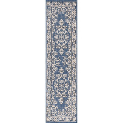 Galon Blue and Beige Medallion Synthetic Runner Rug