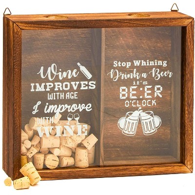 Juvale 13" x 11" Wood Shadow Box Frame - Shadow Box Display Case with Hanging Hooks for Wine Cork & Beer Cap Collection