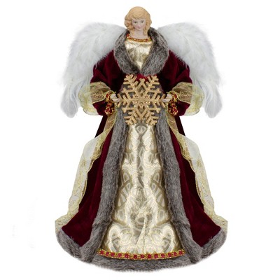 Northlight 18" Lighted Red and Gold Angel in a Dress Christmas Tree Topper - Warm White Lights