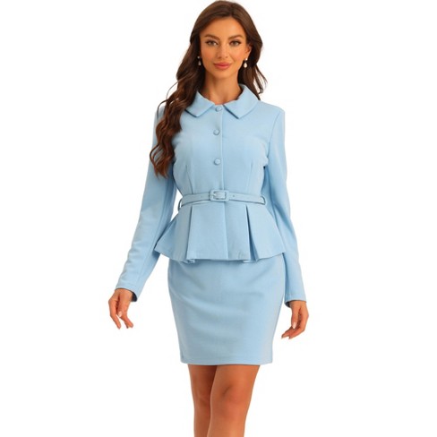 Allegra K Women's Business Peplum Blazer And Pencil Skirt 2-piece Suit Set  Light Blue X-large : Target