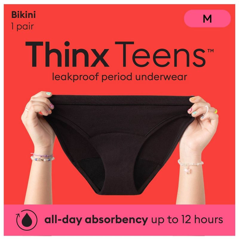 Thinx Teens Bikini Leakproof Period Underwear - Black, 3 of 9